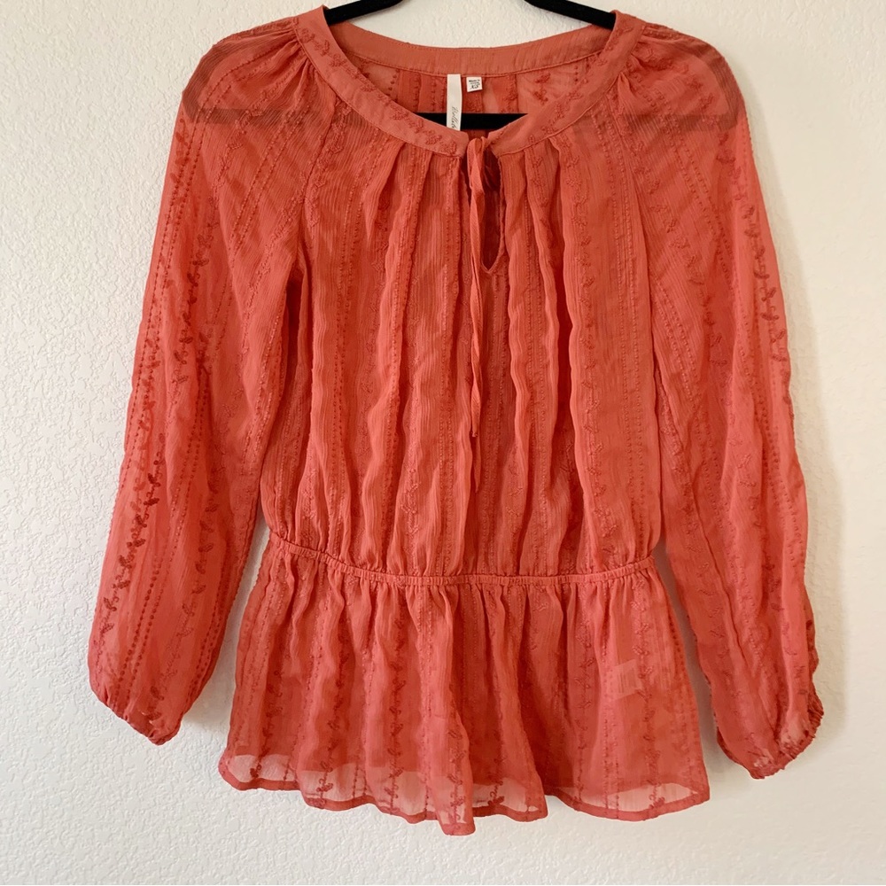 Bellatrix Red Orange Sheer Tunic Blouse XS